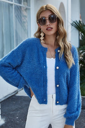 Oversized Short Knit Cardigan S / Blue