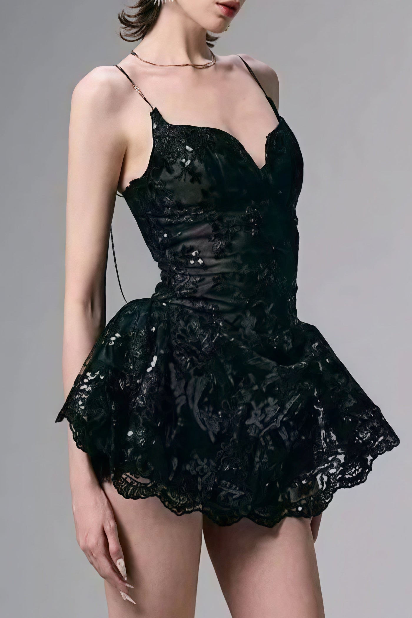 Lace Spaghetti Strap Mini Dress - View 3
