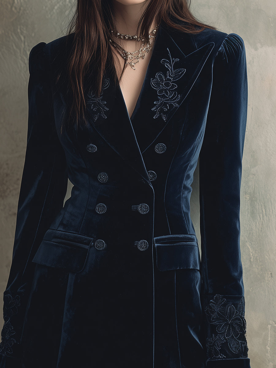 Elegant Velvet Lapel Embroidered Suit Mini Dress