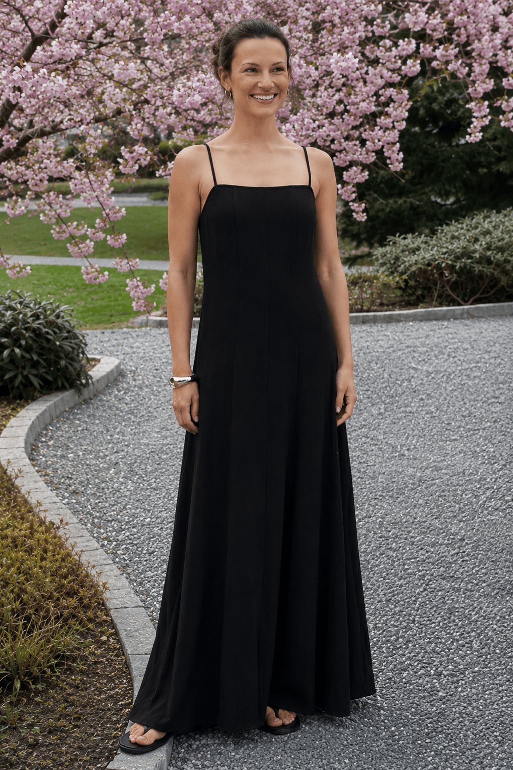 Cotton Panel High Waist Maxi Slip Dress