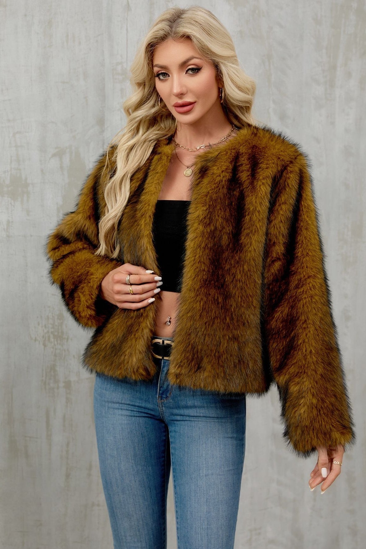 Cropped Faux Fur Zip Coat