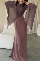 Liora Ruched Organza Satin Patchwork Long Bell Slit Maxi Dress - View 19