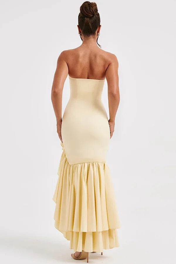 Lindsay Exclusive Off Shoulder Maxi Dress with a Slim Fit and Irregular Hem Elevated Occasion Wear