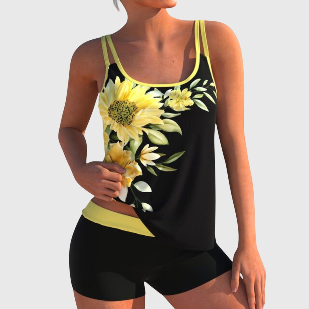 Floral Print Scoop Neck Tankini Set with Shorts