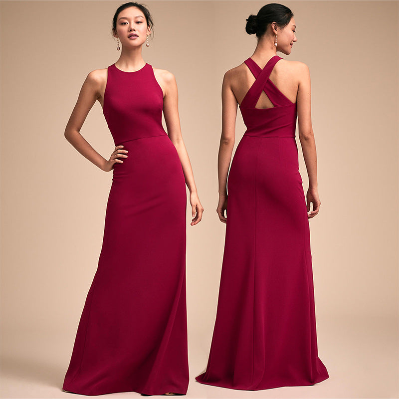 Spring Sexy Women Wear Backless Strap Criss Cross Evening Dress