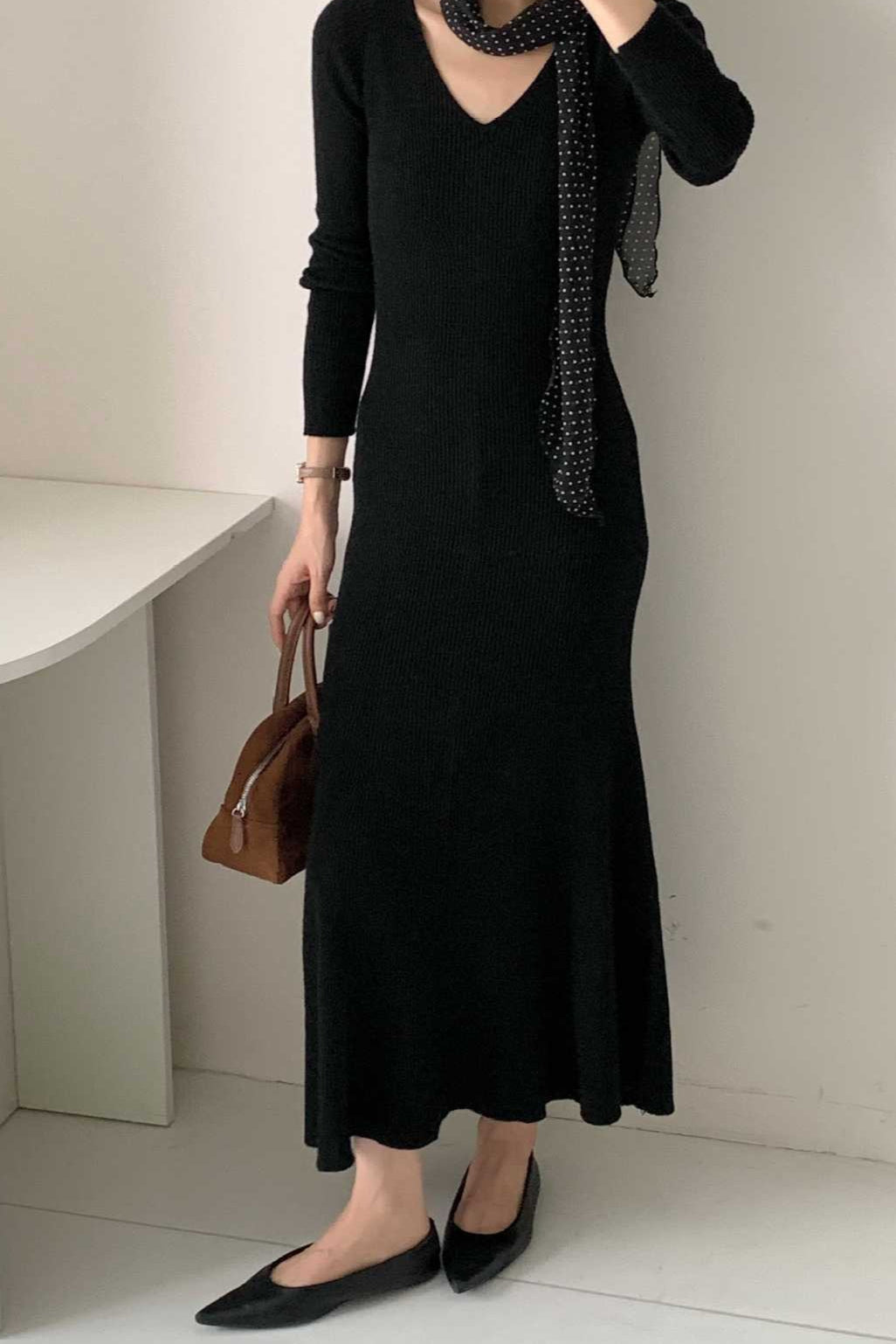 V-Neck Wool Sweater Dress
