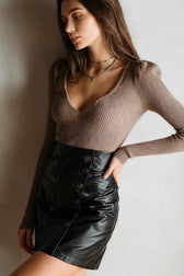 Double Breasted PU Leather Bodycon Skirt