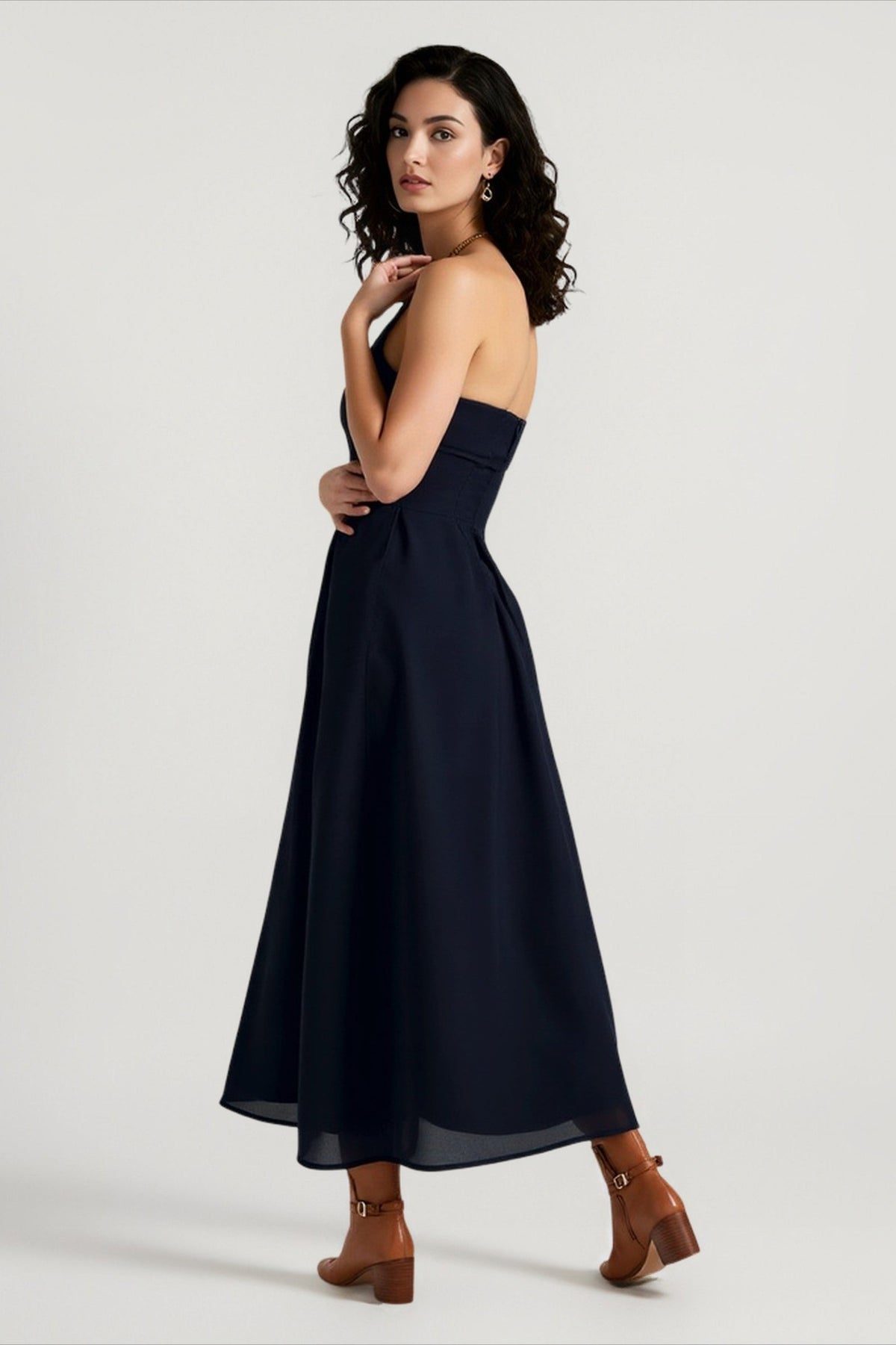 Strapless Fold Over Bandeau Pleated Fit and Flare Party Dress 3