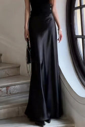 Satin Lace Bow Asymmetric Skirt