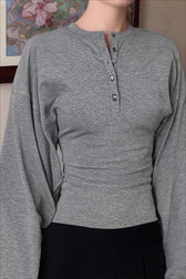 Vintage Gray Henley Dolman Long Sleeve Top