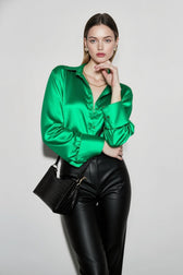 Lace Leather Panel Sheer Long Sleeve Chic Blouse