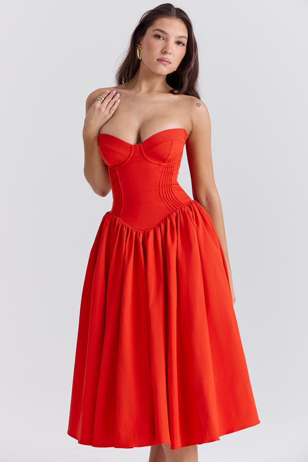 Strapless Bustier Sweetheart Fit and Flare Midi Sundress 5