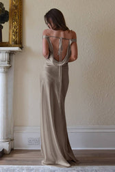 Off-the-Shoulder Lace Satin Dress