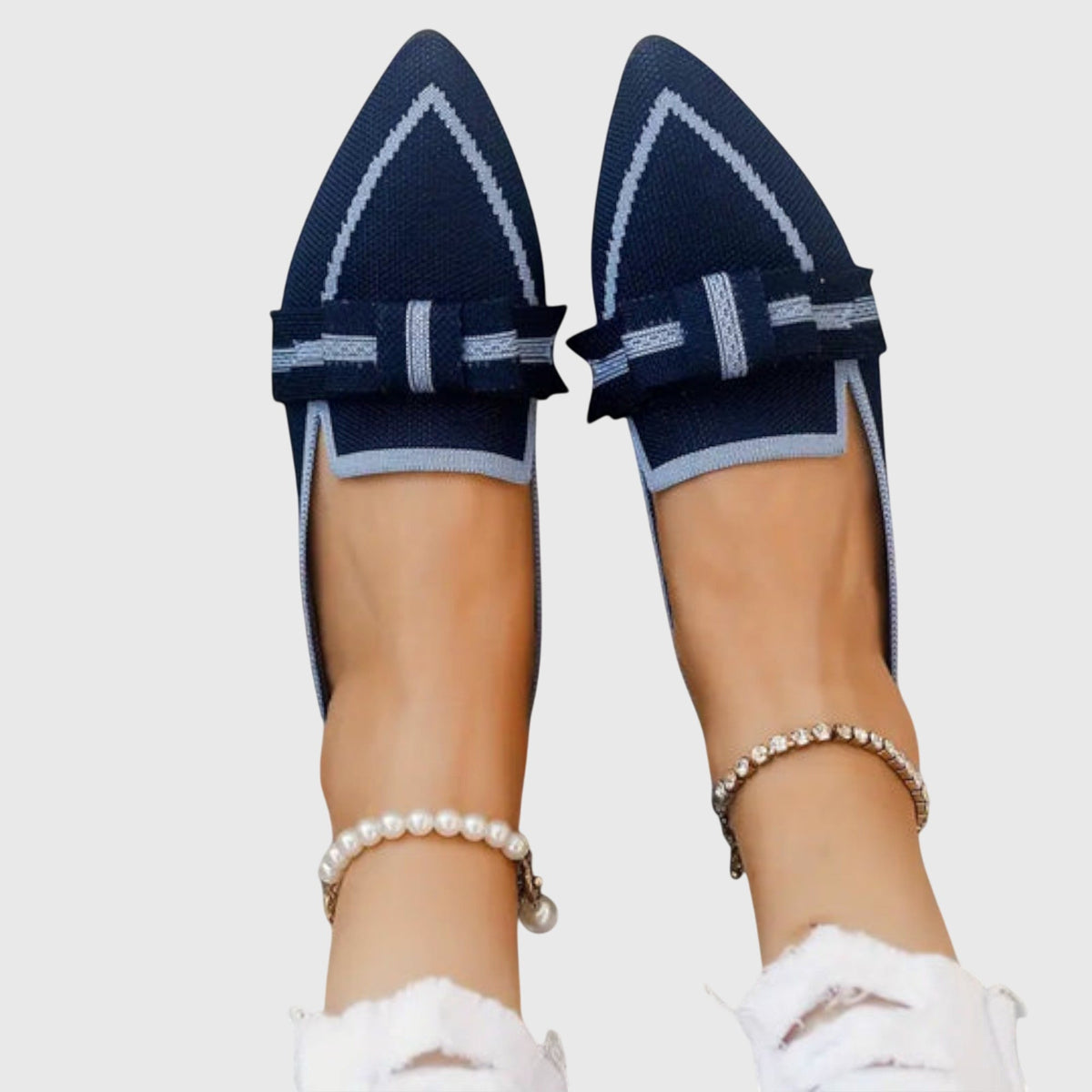 Pointed Toe Bow Contrast Trim Flat Loafers