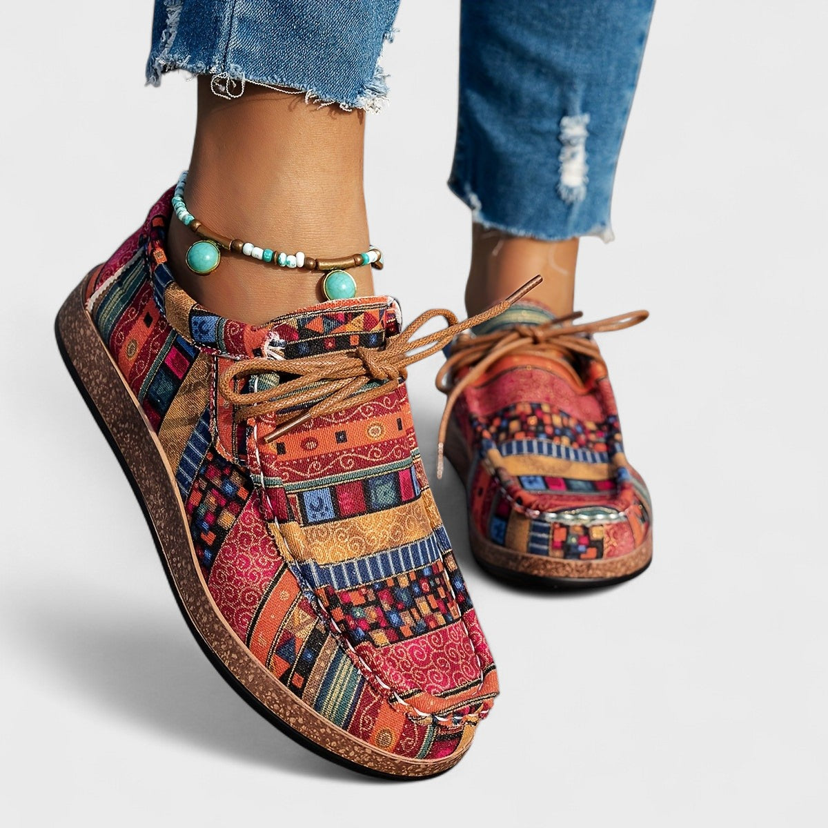 Aztec Print Lace Up Platform Sneakers
