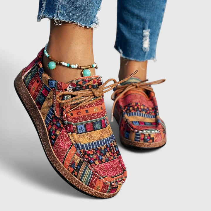 Aztec Print Lace Up Flat Sneakers