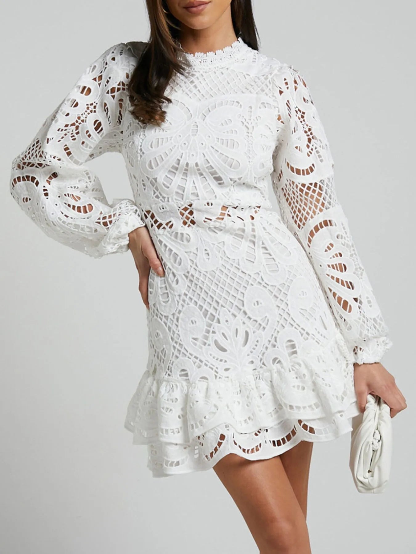 Sara Chic Long Sleeved Lace Mini Dress Designer Edit