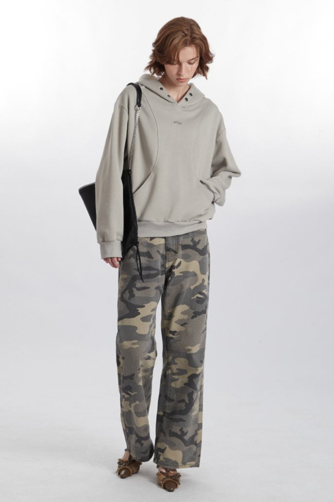 Casual Drop Shoulder Patterned Hoodie