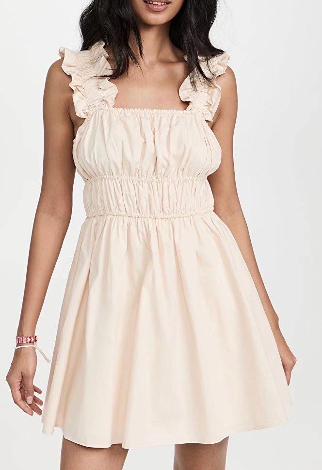 Square Neck Ruffle Strap Smocked Waist A-Line Mini Dress