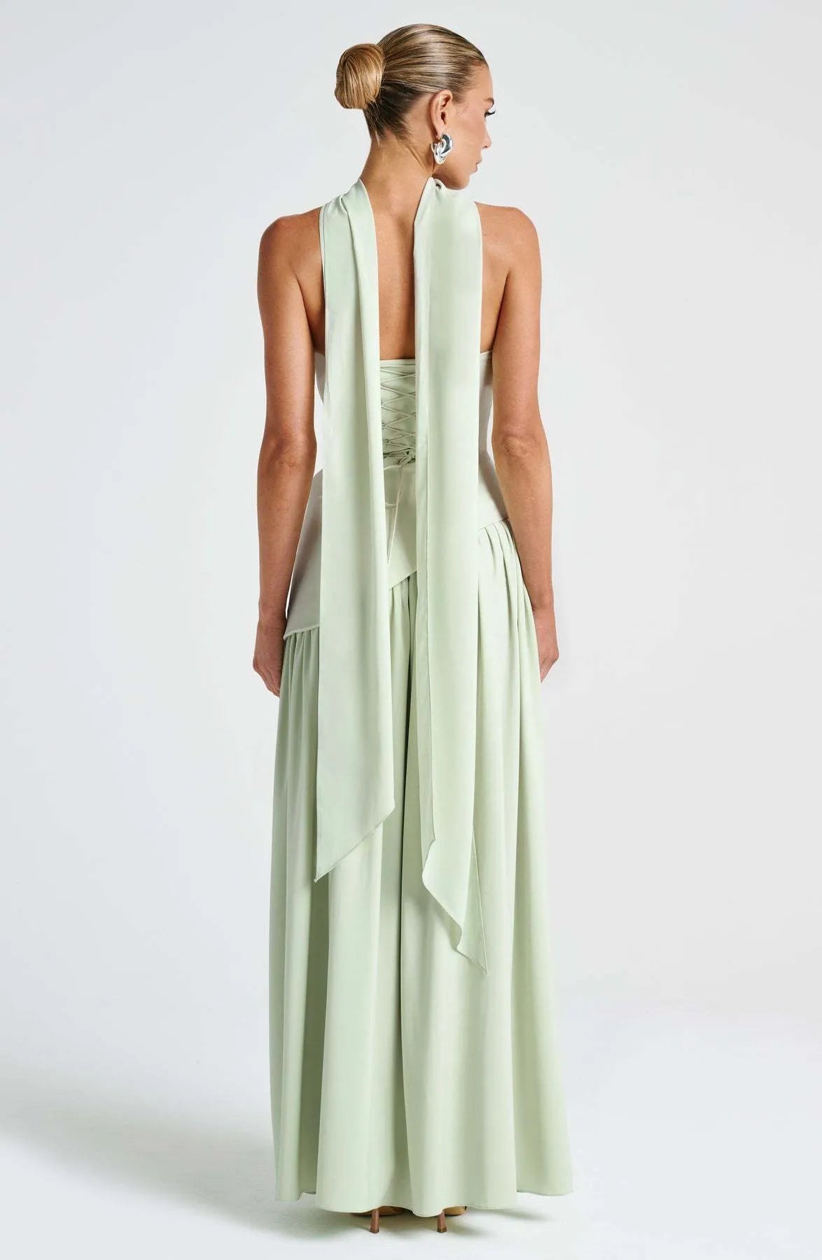 Strapless Asymmetric Drop Waist High Split Maxi Dress with Scarf 37