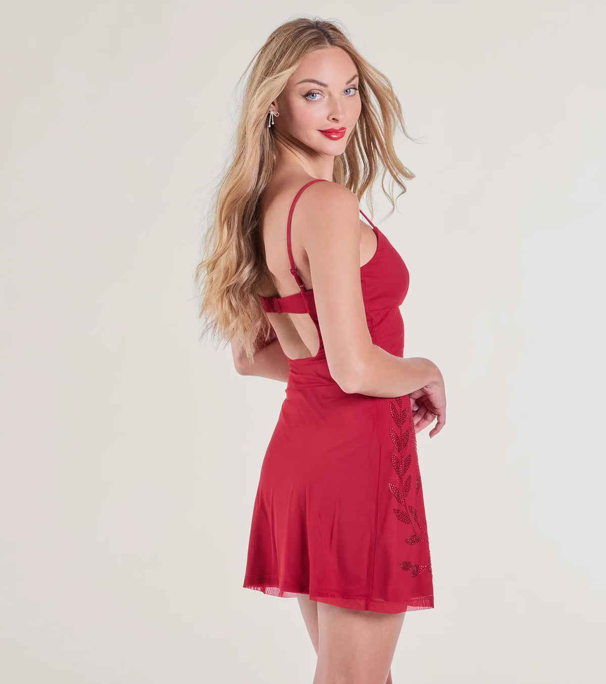 Rhinestone Rose Embellished Mesh Scoop Neck Cami Mini Dress 7