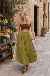 Pocket Smocked Elastic Waist Lantern Skirt