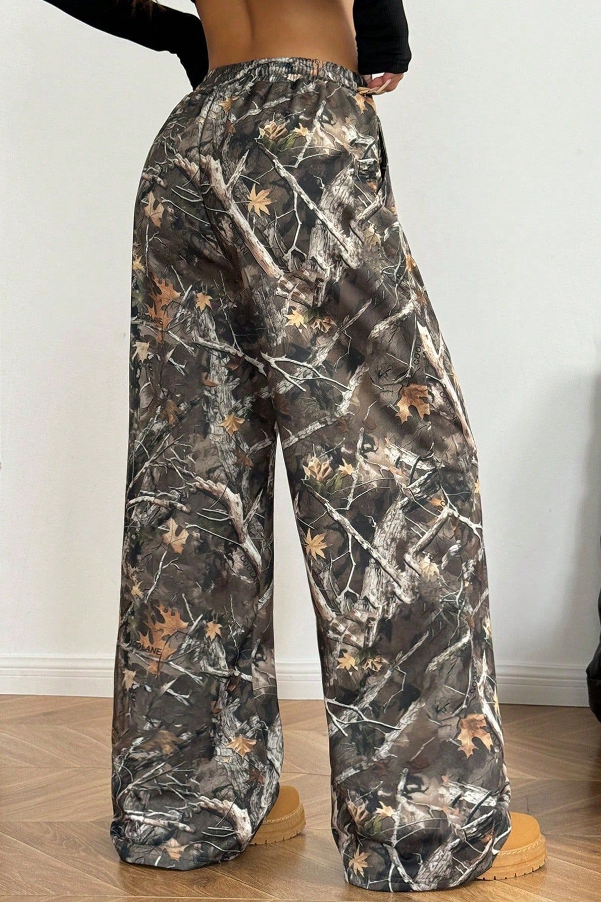 Camouflage Print Stretch Slim Wide Leg Pants