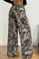 Camouflage Print Stretch Slim Wide Leg Pants