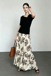 Feather Print Patchwork Vacation Skirt