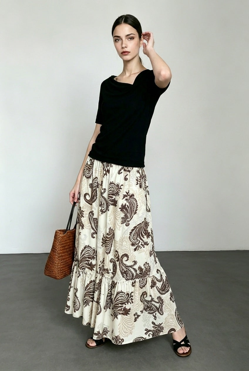 Feather Print Patchwork Vacation Skirt