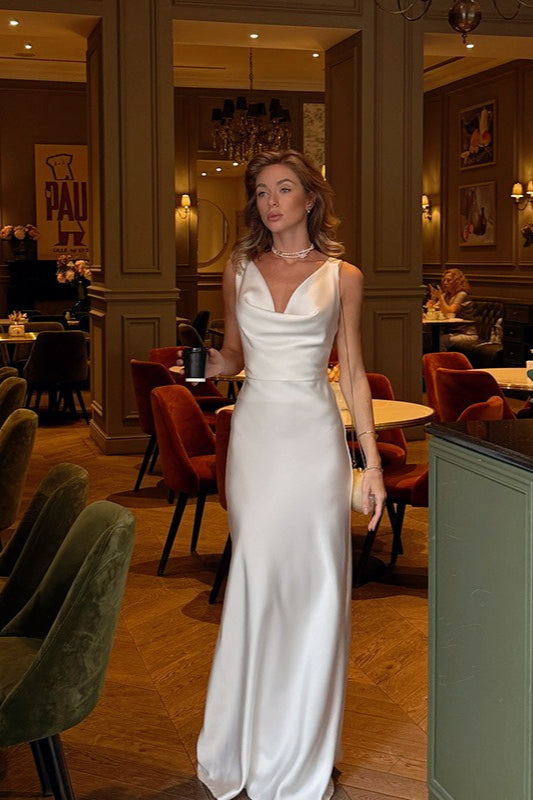 Sleeveless V-Neck Satin Bodycon Silk Dress