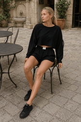 Solid Ripped Graceful Split Shorts Set