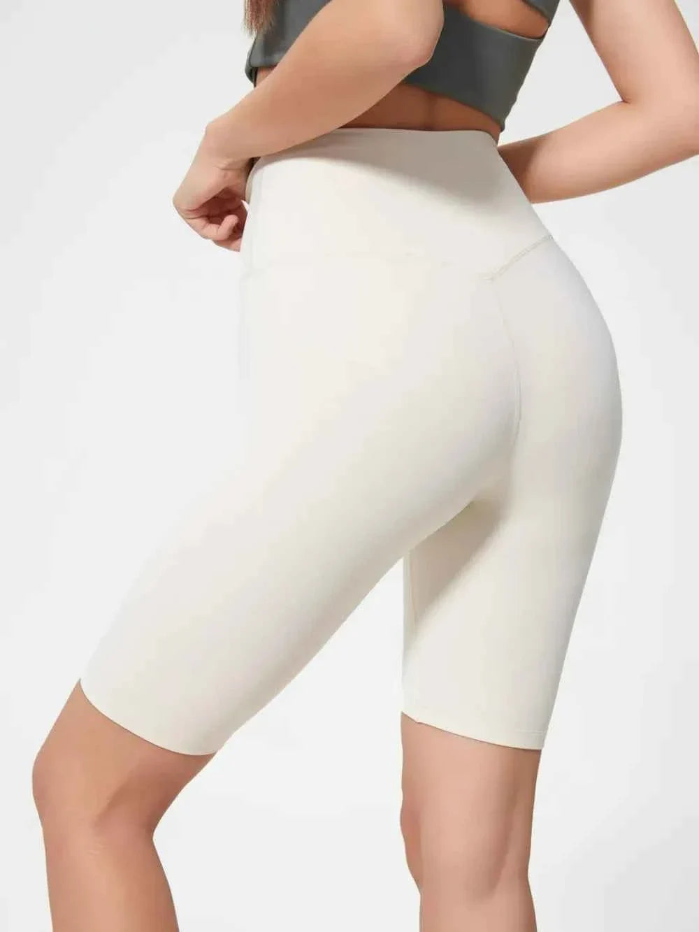 High Waist Wide Waistband Knee Length Active Biker Shorts 15