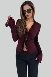 Flare Sleeve Tie Front Long Sleeve Top
