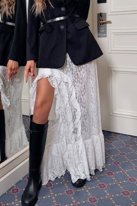 Lace Slit Asymmetric Bodycon Skirt