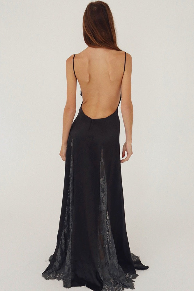 Backless Sheer Elegant Floor Length Lace Dress