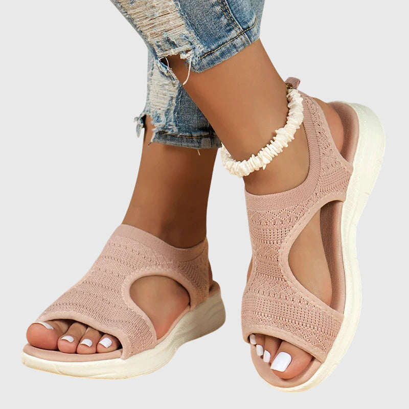 Knit Open Toe Cut Out Slingback Platform Sandals
