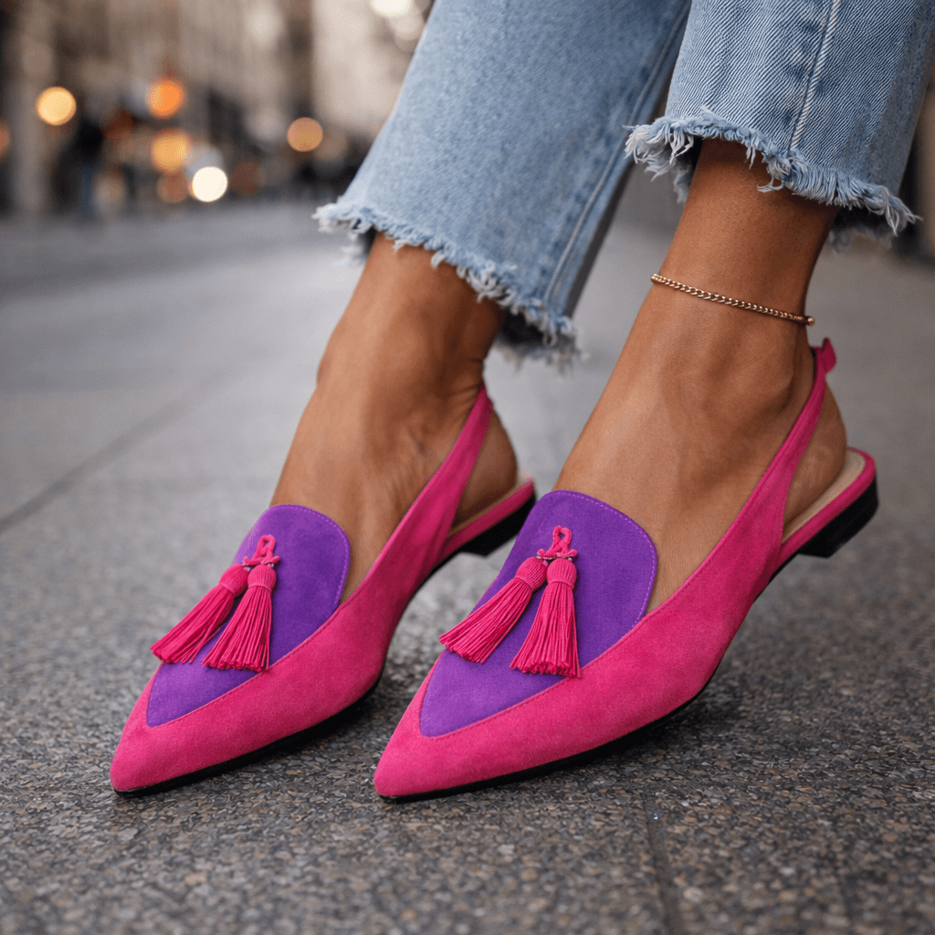 Pointed Toe Tassel Slingback Flats