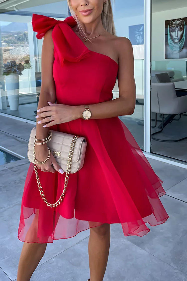 Lifetime Celebrations Tulle One Shoulder Bow Design Mini Dress - View 14