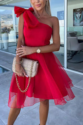 Lifetime Celebrations Tulle One Shoulder Bow Design Mini Dress - View 14
