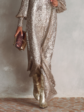 Sequin Deep V-Neck Long Sleeve Maxi Dress 8