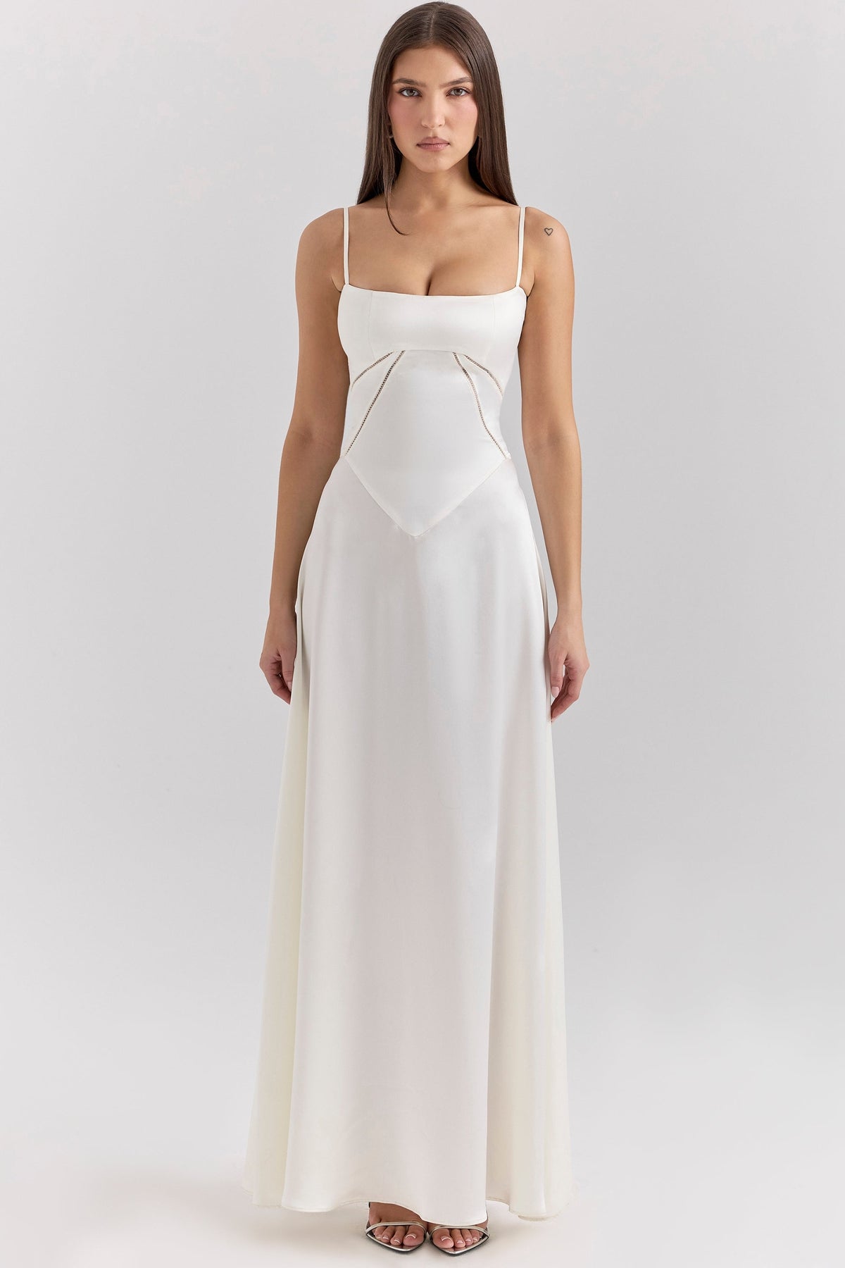 Satin Square Neck Cut Out Panel Spaghetti Strap Maxi Dress 3