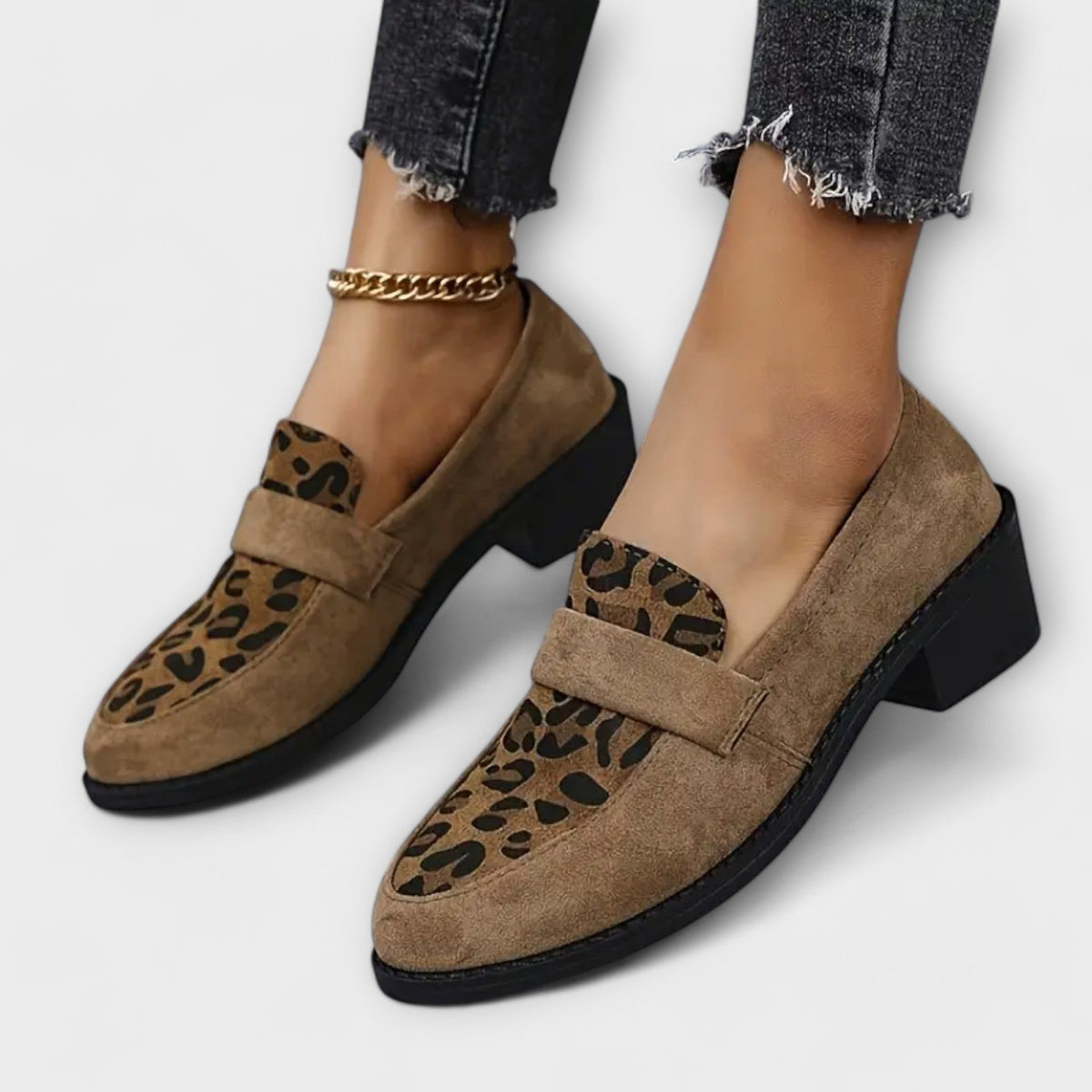 Leopard Print Suede Look Round Toe Flat Loafers