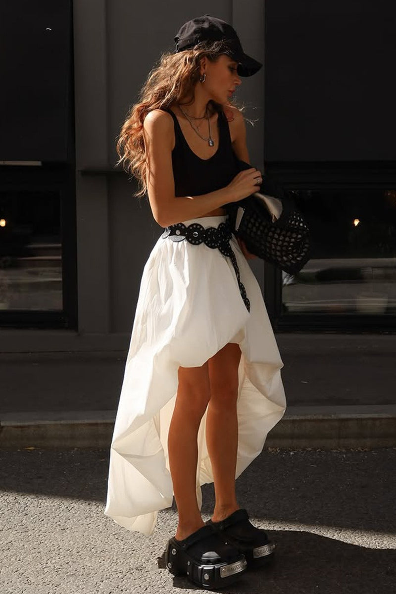 High Waist Gathered Bubble Hem High Low Maxi Skirt 3