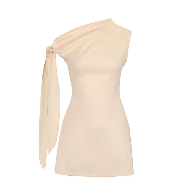 Asymmetric One Shoulder Draped Cape Sleeve A-Line Mini Dress 8