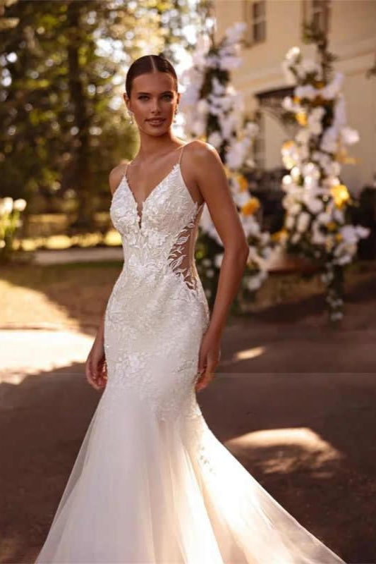 Lace Spaghetti Strap Mermaid Wedding Dress