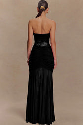Lace Strapless Ruching Hollow Slim Long Lace Dress