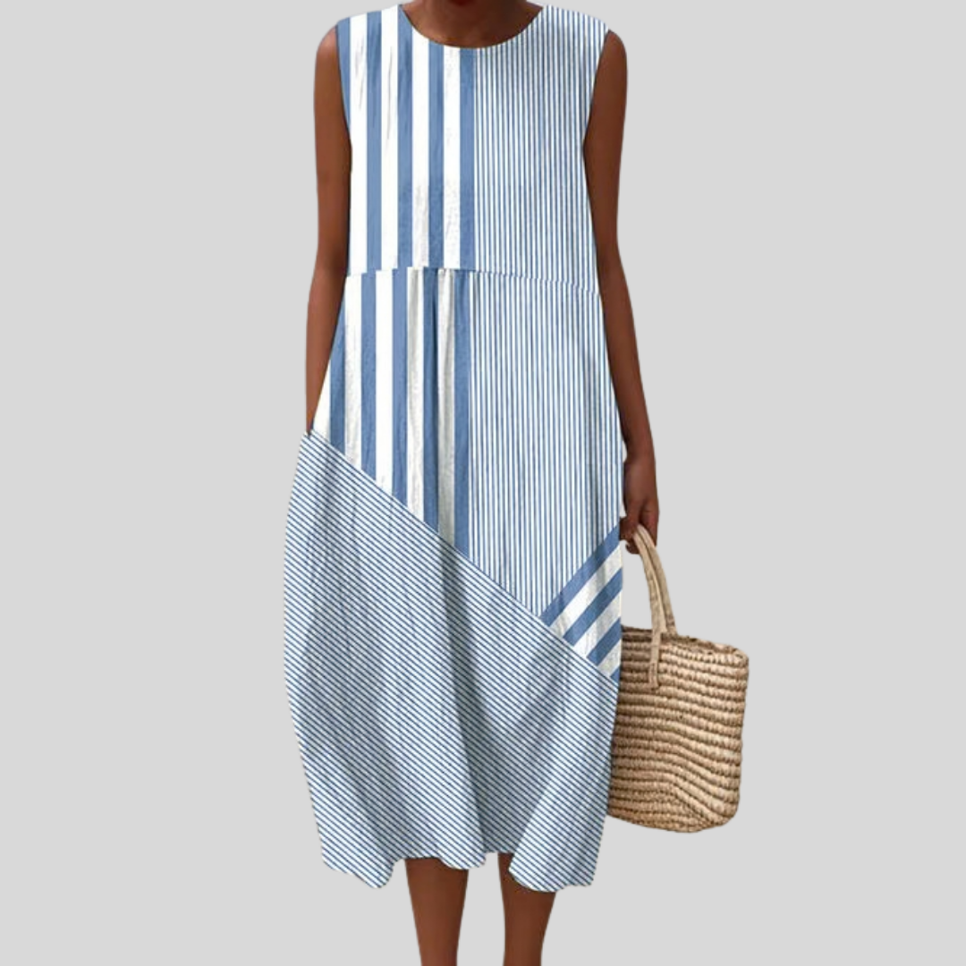 Striped Patchwork Sleeveless Midi Dress