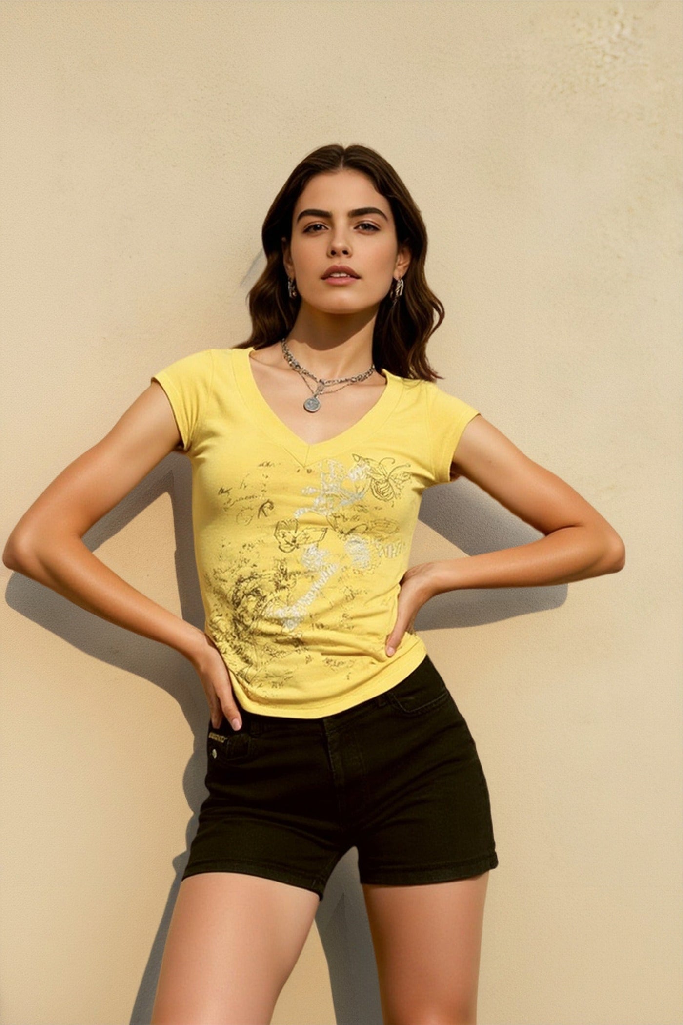 Butterfly Print V Neck T-shirts