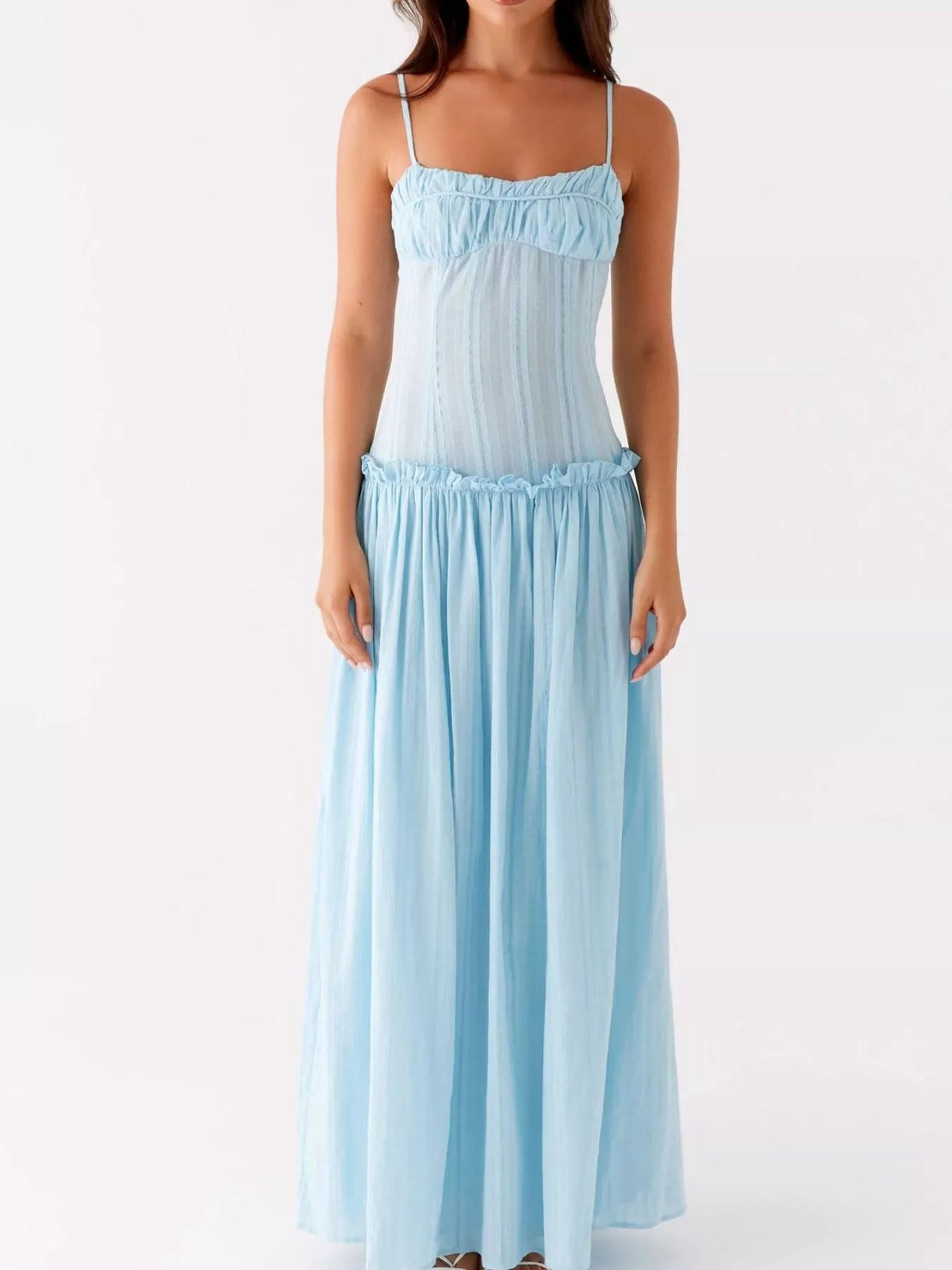 Ruched Bust Drop Waist Ruffle Trim Cami Maxi Dress 5